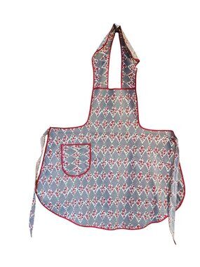 Bib Apron red flowers black gingham check red trim